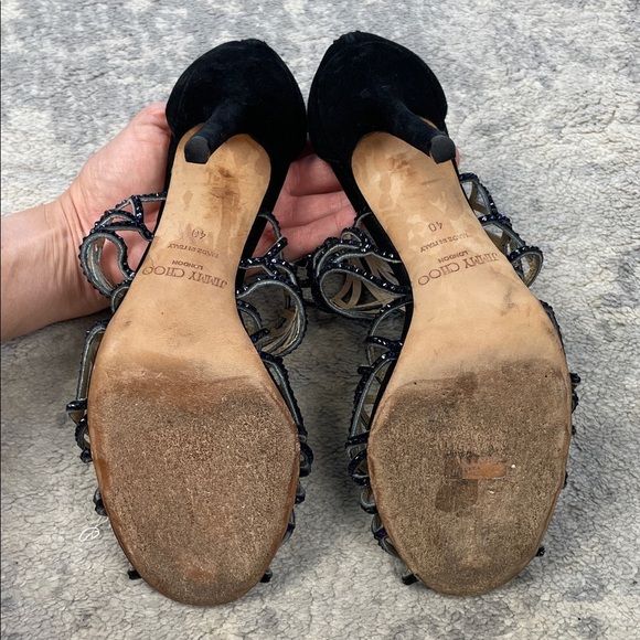 Jimmy Choo Kallai Leaf Sandal Heels Embellished Crystal Designer Sz 40 - Picture 10 of 14